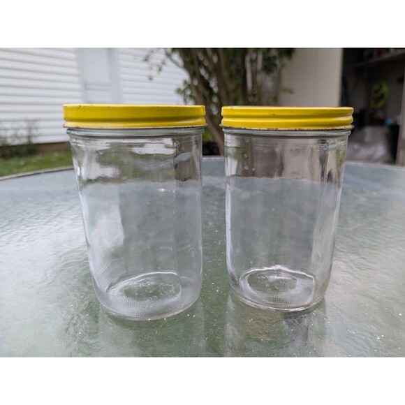 VTG Peter Pan Glass Peanut Butter Jars 80s Matching Creamy Crunchy Retro Yellow - Picture 2 of 10